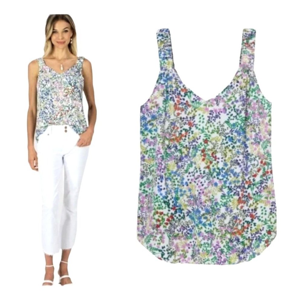 CAbi White Paradise Floral Print Rotation Tank Top Size Medium